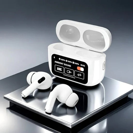 A9 Pro ANC AirPods with Screen | Black & White | Bluetooth 5.4 Earbuds